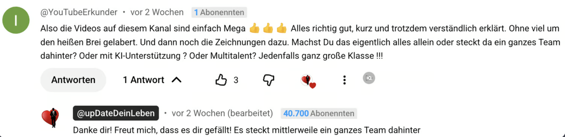 YouTube-Kommentar: Die Videos sind einfach Mega